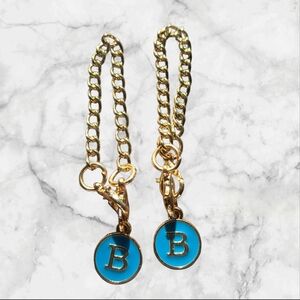 Gold "B" Initial Tumbler Charm Accesory-Teal Blue: Set Of 2
